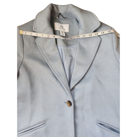H Halston Brushed Wool Pea Coat Womens M Light Blue Mid-length Preppy Old Money - Picture 6 of 9